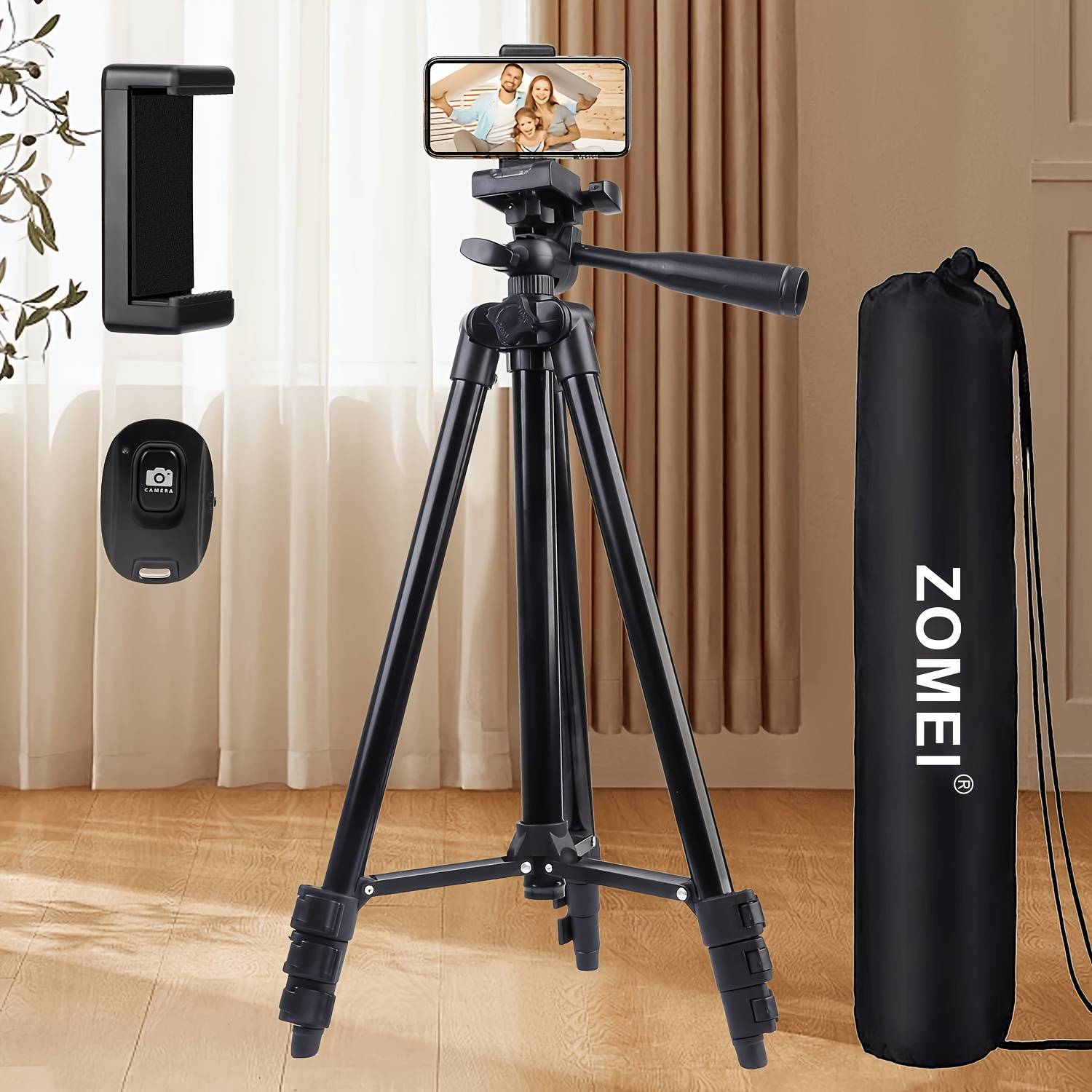 TEMU Mobile Tripod, Lightweight Tripod, 50-inch Adjustable Travel Video Tripod, Phone Stand And Clip, With Remote Control Shooting, Suitable For Meeting Recording And Gift Live Streaming