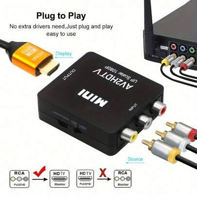 1080P Mini RCA Komposit CVBS AV Till HDTV Video Audio Converter Adapter, Stödjer PAL/NTSC, Med USB Laddkabel För PC Laptop, TV Box, VHS Videobandspela - Multifärgad (Svart Förtjockad,Svart vanlig version,Vit tjock version)