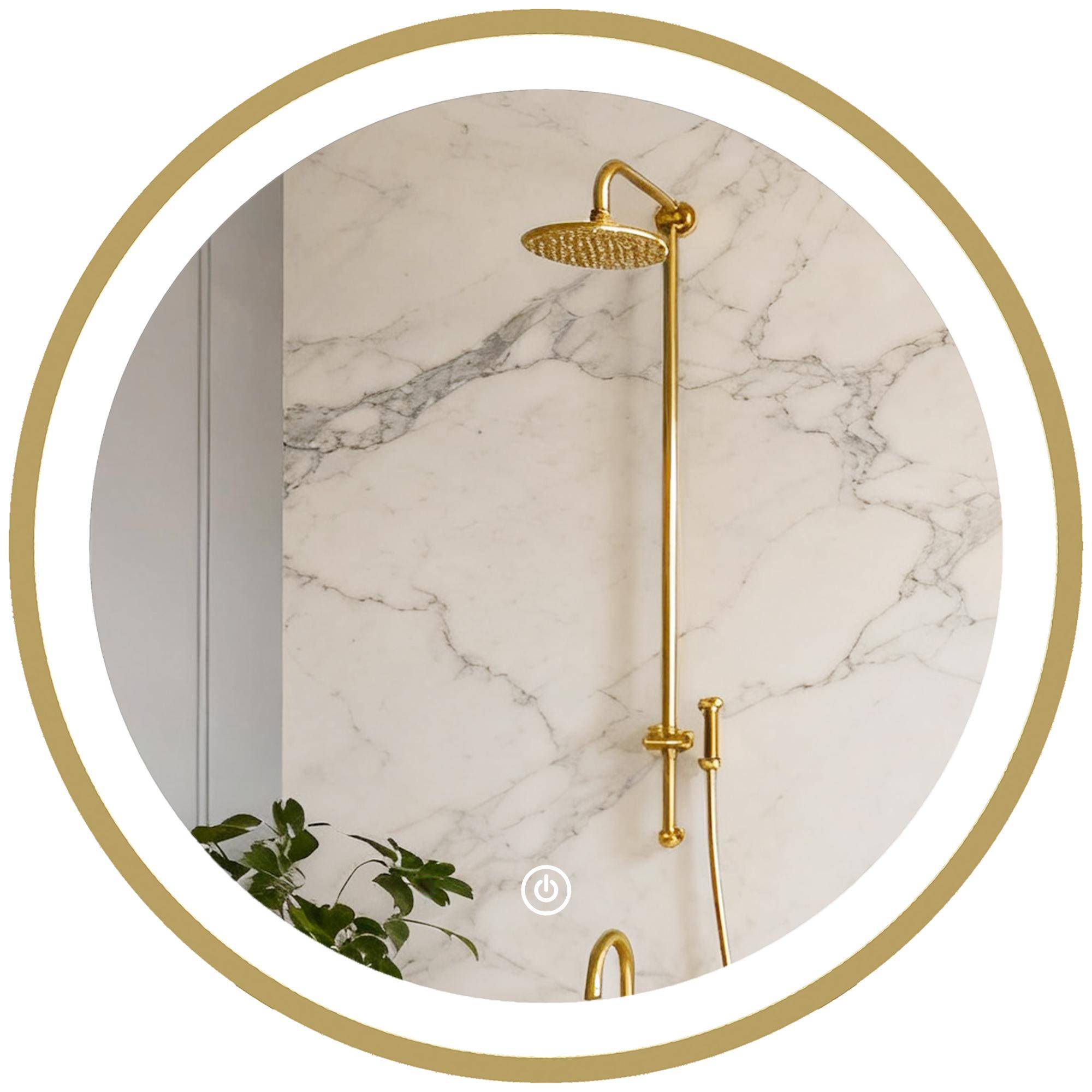 Badrumsspegel med rund LED-belysning 40 cm, väggmonterad upplyst spegel med 3 färgtemperaturer, dimbar, guld