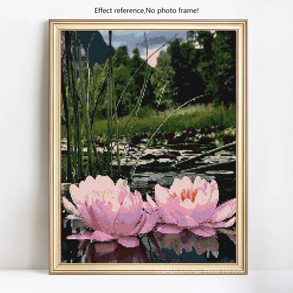 Diamantbroderi Blomma Lotus Full Display Korsstygn Strass Full fyrkantig diamantmålning 40X50CM