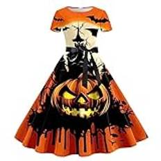 Halloweenkostym KüRbis kvinnor lätt halloweendräkter fladdermusdräkt kvinnor fladdermusdräkt dam T-shirt klänning vinter festlig klänning, cocktailklänning (orange, S)