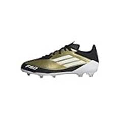 adidas F50 League Messi Football Boots Firm Ground Fotbollsskor för kompakt terräng Unisex-barn och pojkar, Gold Met Ftwr White Core Black, 21 EU