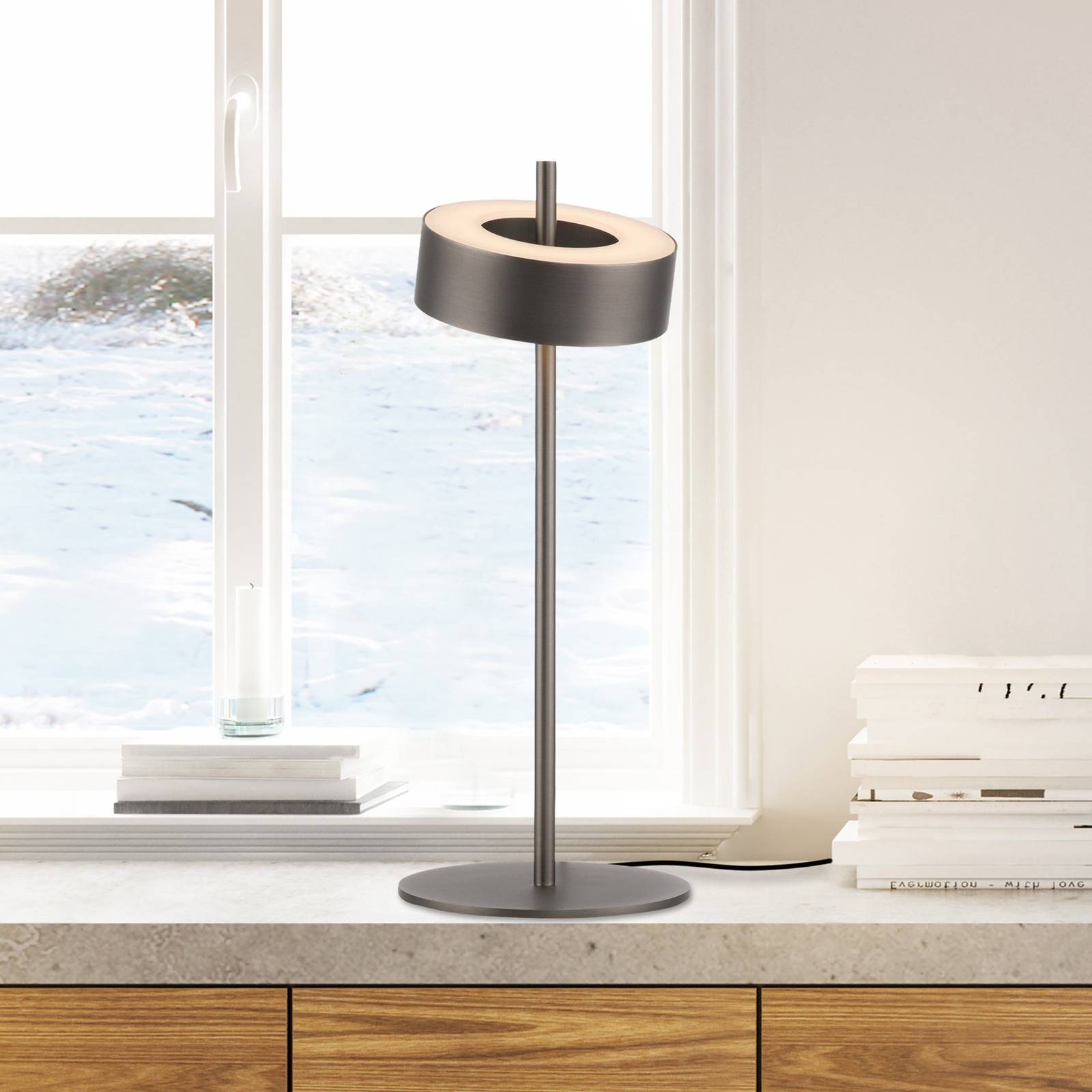 Q-Smart-Home Paul Neuhaus LED-bordslampa Q-Rotate mörkbrun 40 cm Q-Rotate, dimbar, Brun / rost, Vardagsrum / matsal, Aluminium / grå / zink, Modern, Smart bordslampa
