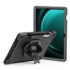 Fodral till Samsung -S9fe+Samsung Galaxy Tab S9fe+ 2023 med stativ, tjockare cornor slagskydd, Samsung Tablet S9fe+fodral 8,7 tum (SM-X110/X115/X117) 360° roterbart stativ [svart]