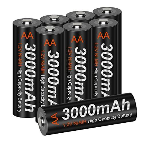 CITYORK 3000mAh AA NI-MH uppladdningsbara batterier med hög kapacitet 1200 cykler AA uppladdningsbart batteripaket med förvaringsväska [Pack om 8]