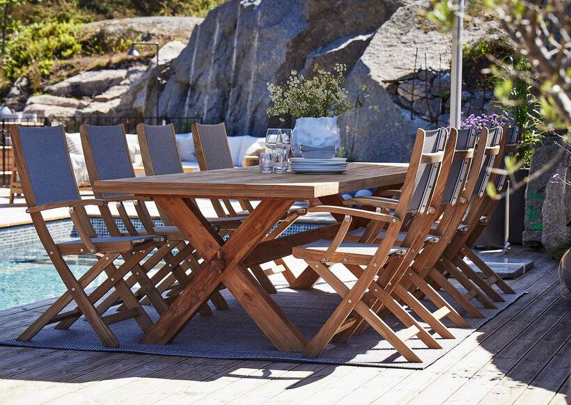 Teakgrupp Rustiko bord 290 & Air karmstol Grå