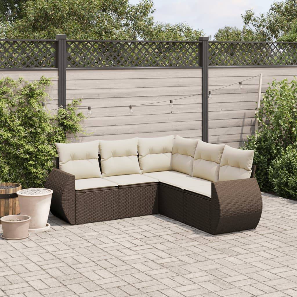 Sofasæt Til Haven 6 Dele Med Hynder Polyrattan - Brun og cremefarvet / Uden bord