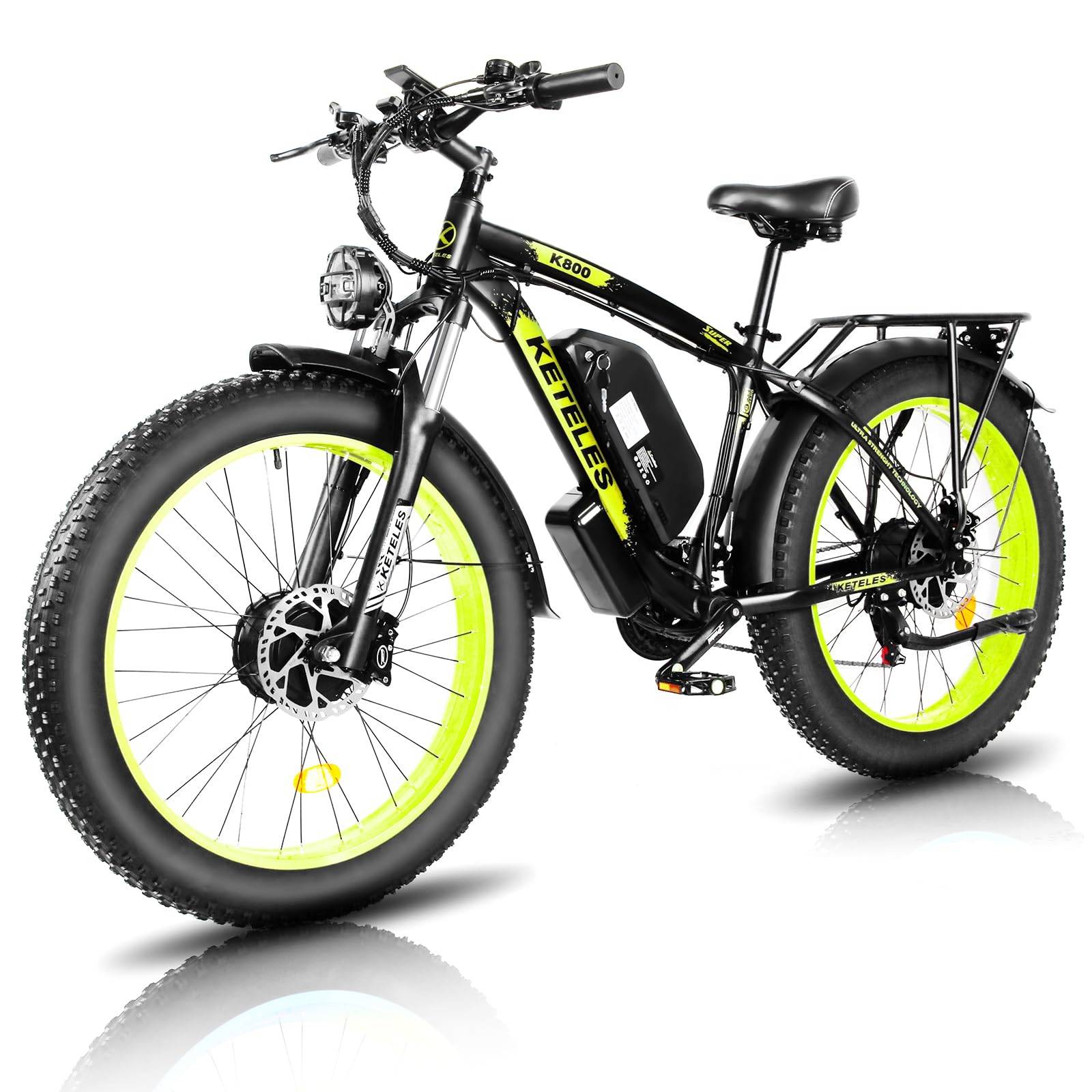 KETELES K800 Elcykel med dubbla motorer 2×1000W, 48V 23AH, 26  Chaoyang Fat Tires, Låsbar gaffel Off-Road E-bike