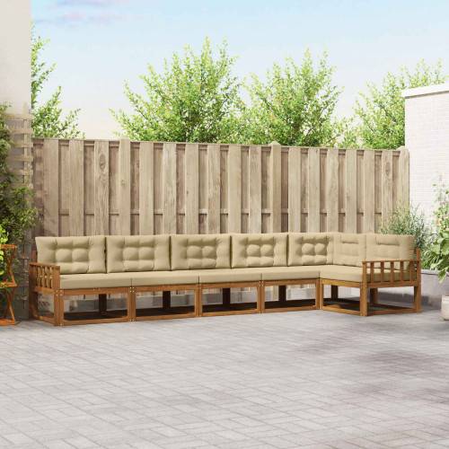 Utomhussoffset med kudde 6 pcs Naturlig och Beige
