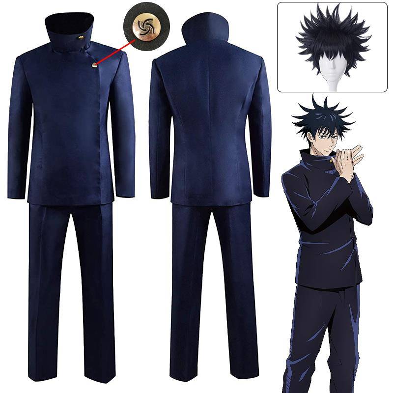 Jujutsu Kaisen Fushiguro Megumi Cosplay Kostym Anime Skoluniform Peruk Dräkt Halloween Karneval Kläder för Män Kvinnor cm black