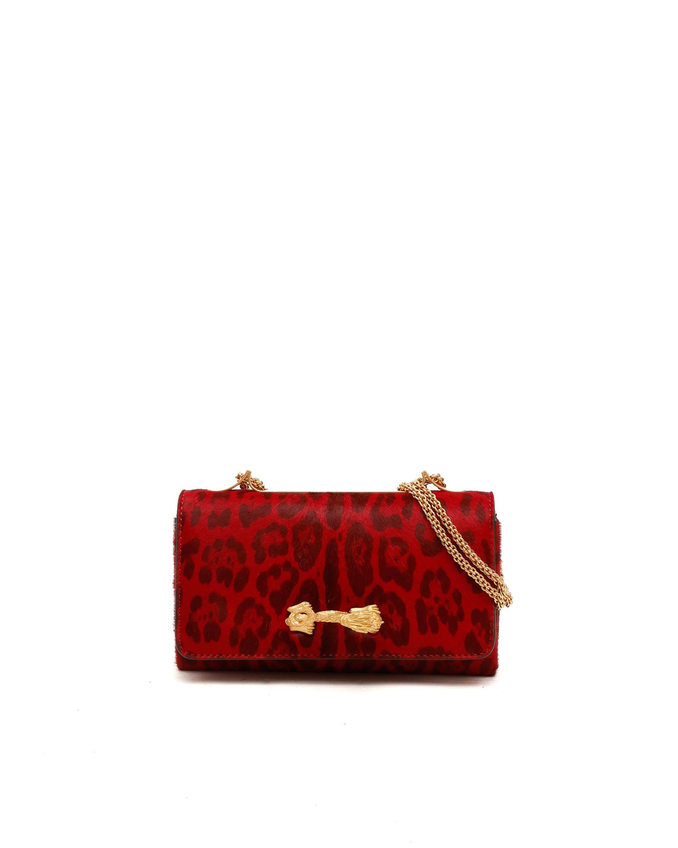 Valentino Leopard Ponyhair Rockstud Bag - Red (One Size)