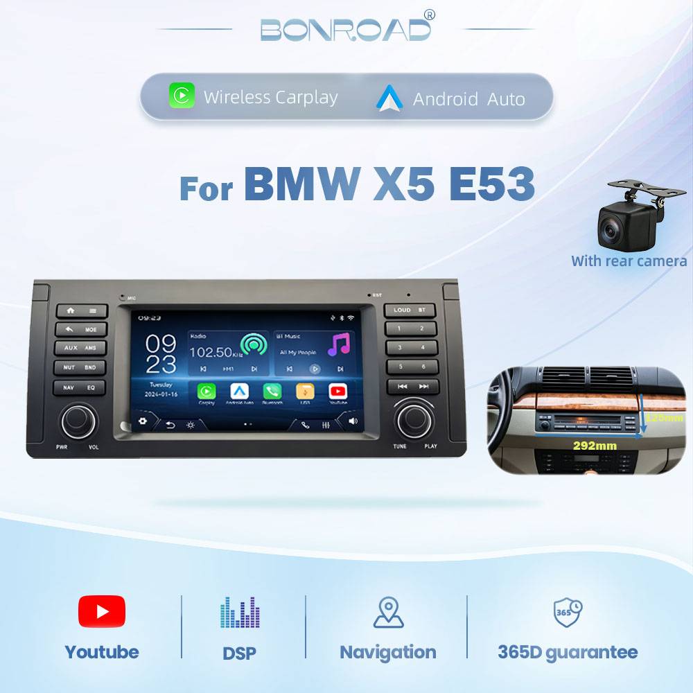 BONROAD 7'' Car Touch Radio For BMW X5 E53 E39 1999-2007 Car Video Multimedia Player Wireless Apple Carplay Android Auto RDS DSP GPS Navigation 2din Stereo