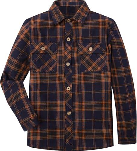 Mintgreen Rutig Skjorta För Pojkar, Barns Casual Skjorta Med Knappar, Långärmad Skjorta Med Två Fickor, 128-164, Marinblått orange, 158-164