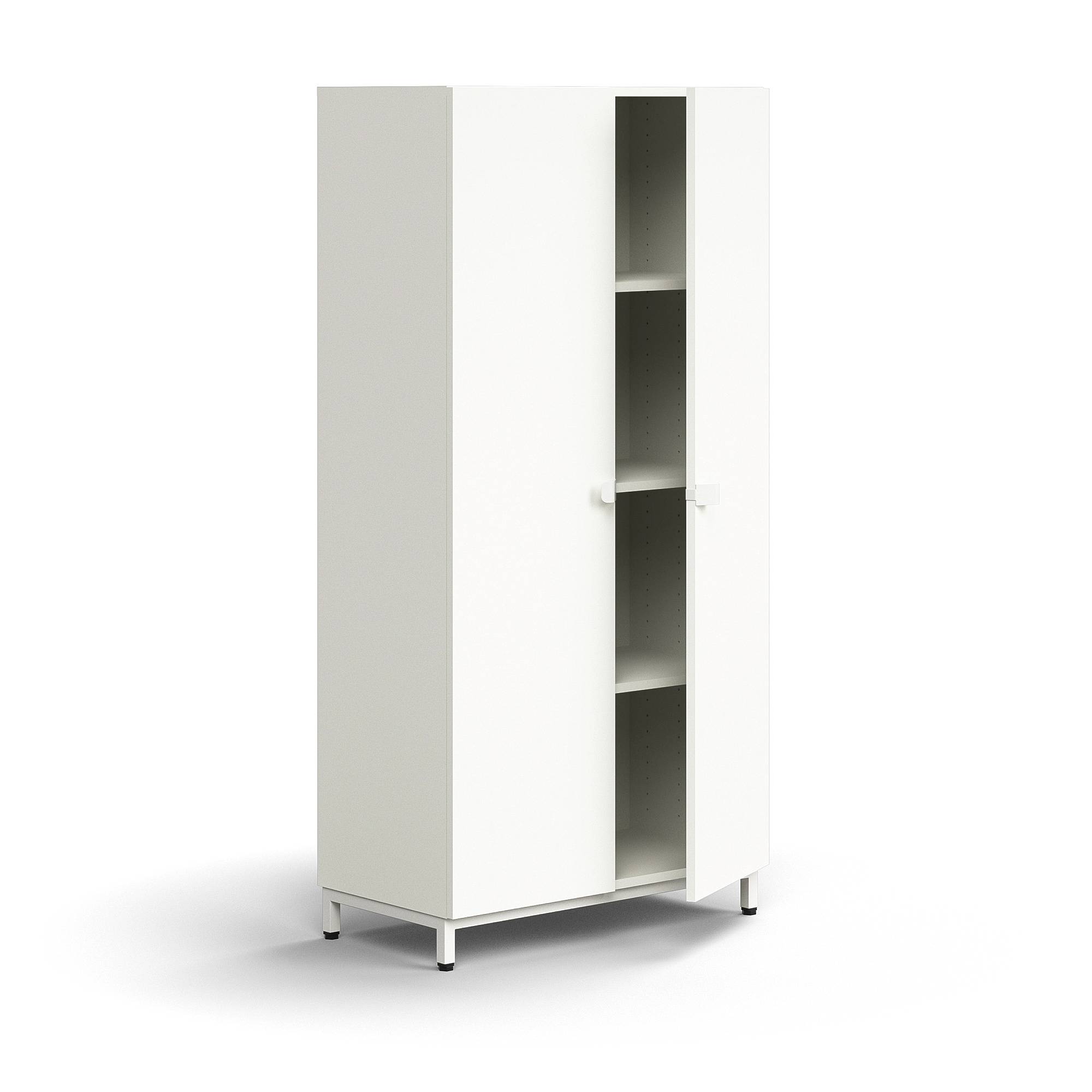 Skåp QBUS, 3 hyllplan, benstativ, handtag, 1636x800x420 mm, vit