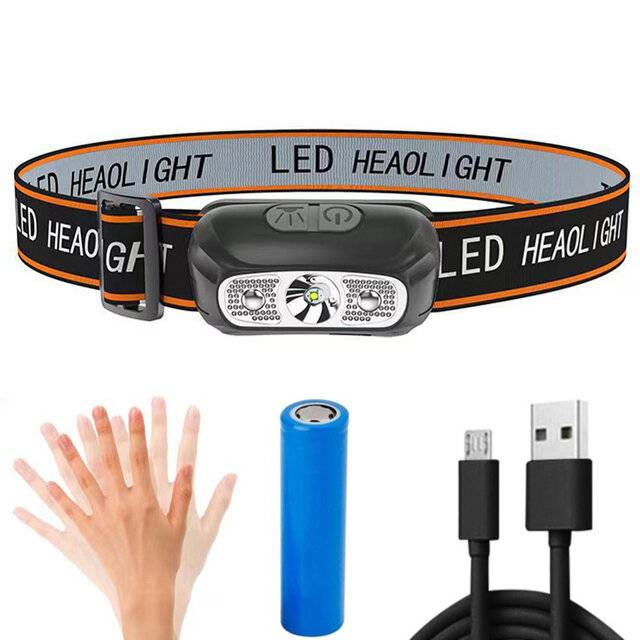 BIKIGHT Mini USB Uppladdningsbar XPG+ 2 LED Pannlampa med Sensor för Camping, Fiske, Utomhusbelysning, Bärbar Ficklampa.