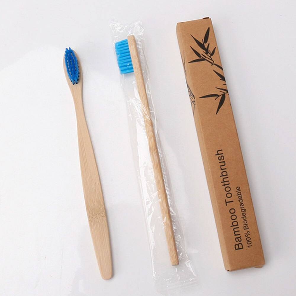1 st tandborste naturligt bambuhandtag regnbågsblekning mjukborst bambu tandborste miljövänlig tandborste munvård - Blå