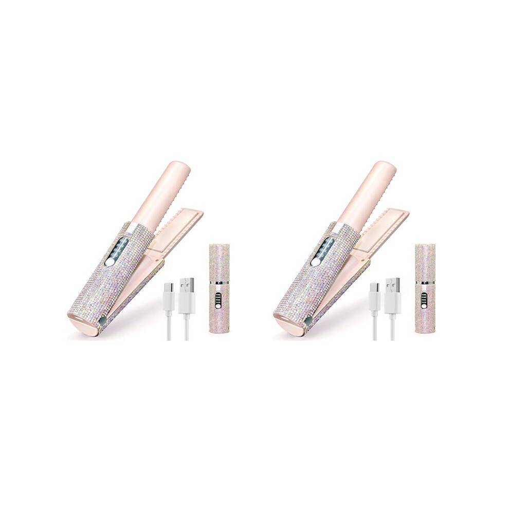 2X 2-In-1 Electric USB Hair Straightening Brush Straightener Flat Iron Multifunctional Comb Straightening Styler