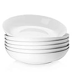 Y YHY Pastaskålar i set om 6, 1200 ml djupa sopptallrikar, stora keramiska salladsskålar, vit grund soppskål, mikrovågsugnssäker, robust porslin | vit, 23,6 x 4,8 cm