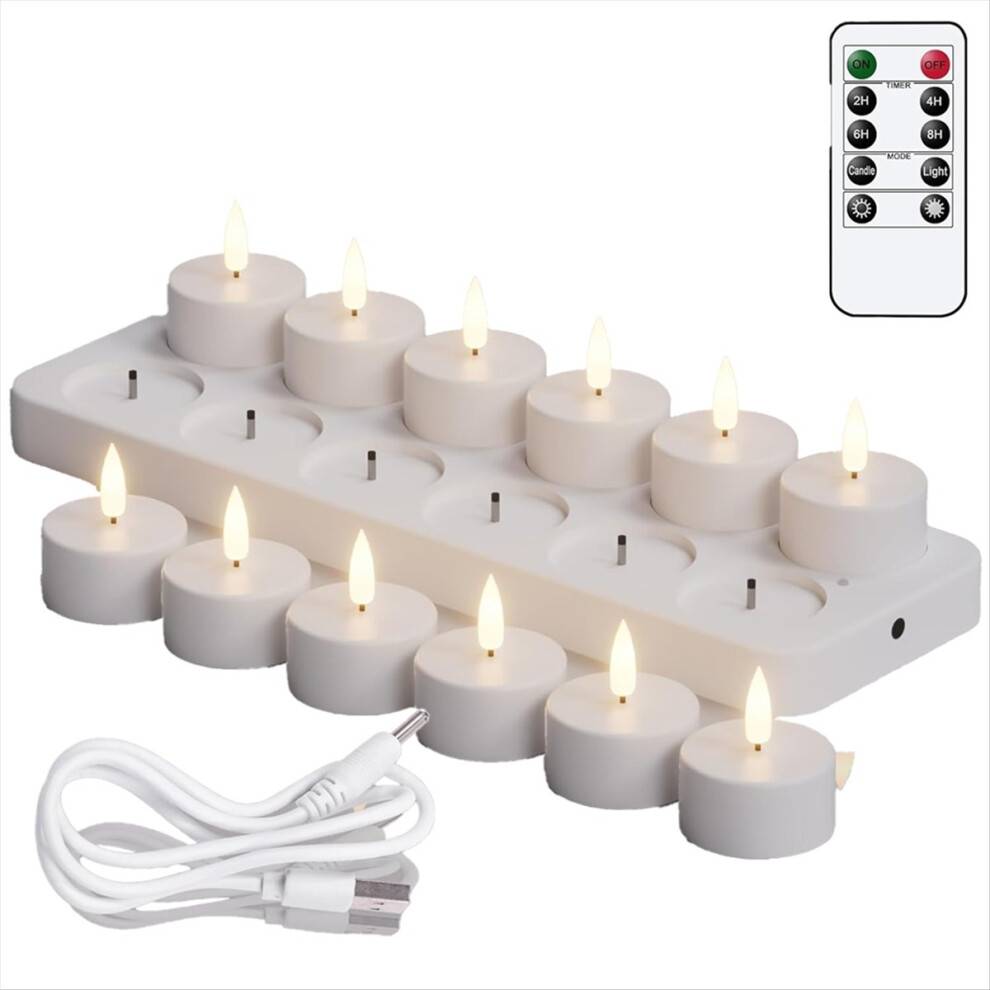 Genopladelige flammeløse fyrfadslys med timer, LED-lys til bryllupsborddekoration, jul