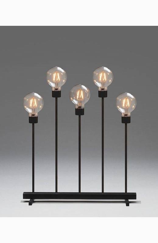 Elljusstake 5 ljus metall svart. Amber LED, Dimmer 24V/IP20