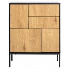 ACT NORDIC Seaford skænk, m. 3 låger og 2 skuffer - natur vild eg papir og sort MDF/metal