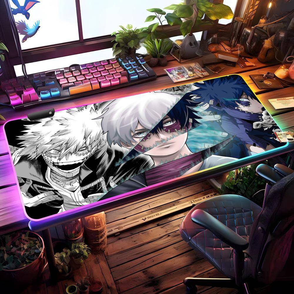 Hett Anime My Hero Academy Musmatta RGB Spelmusmatta Skrivbordsmatta HD Gamer Stor LED-belysning XXL Musmattor