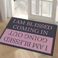 1pc Lightweight Anti-Slip Mat, Gray With Pink, Letter Print Doormat, Humorous Print, Durable Anti-Dirty & Absorbent, Short Plush, Machine Washable & I - Gray Pink - 40*60,60*90,50*80