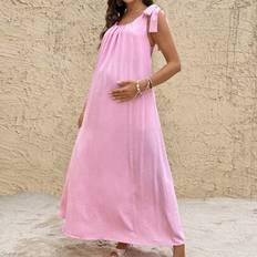Pink Oversized Bow Decor Strap Dress, Boho Sun Dress, Beach Outfit For Women, Sundress, Fairycore Ruffle Tea Party Dress, Pastel Dress For Women, Mate - Pink - L,M,S,XL,XS,XXL,XXS,XXXL,XXXXL