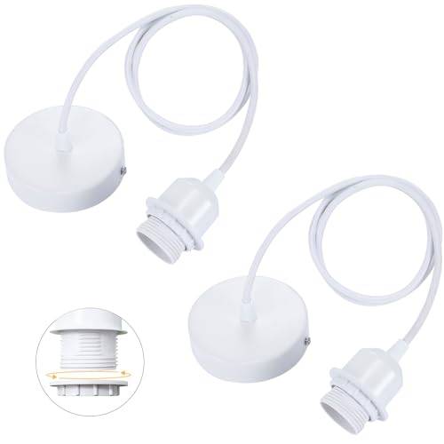 Linkind 2er Lampenfassung mit Befestigungsring, 100cm Lampenaufhängung Lampenschirm frei wählbar Schnurpendel mit E27 Fassung, Hängelampe für Restaurant, Weiß