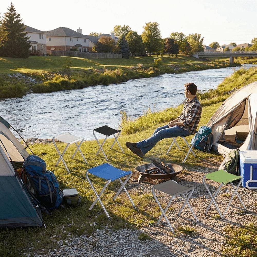 Ultralätt hopfällbar pall hopfällbar bärbar utomhusstol kompakt campingpall vandring vit