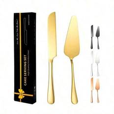 2-delars rostfritt stål tårtbestickset, tårtkniv och serveringsverktyg för bröllopsfest, pizzaspade - Flerfärgad (Silver A,gyllene stor,silver,silver stor,svart,guld,färg,rosa guld,Golden A)
