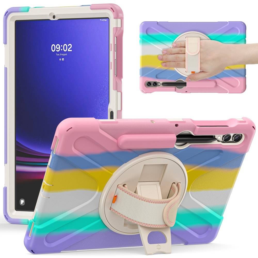Samsung Galaxy Tab S9 Plus / Tab S8+/S7+/S7 FE - Armor Hybrid cover - 360 grader roterbar - Lys regnbue