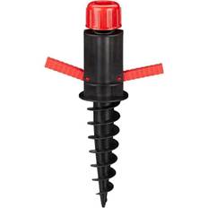 Sort base, parasolholder, skruemontering, jordspyd, diametre 19-32 mm, camping, strand, rød