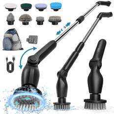 Elektrische Reinigungsbürste, Power Scrubber mit 8 Austauschbaren BohrbürstenköPfen, Electric Cleaning Brush mit 137cm Verstellbarem Griff & IPX7 Wasserdicht für Bad KüChe Auto FußBoden