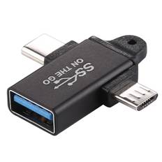 USB-A - USB-C + micro USB adapter (hona - hane - hane) vinklad USBC-AM