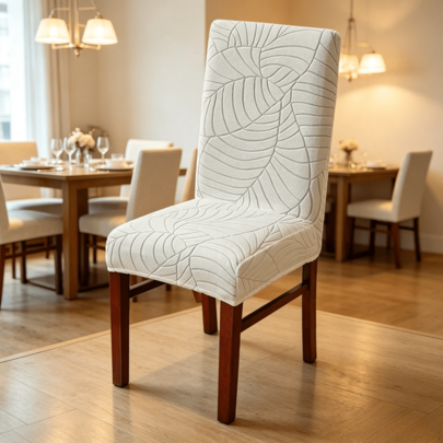 1/2/4 st mjuka stolsöverdrag i jacquard med lövmönster, enfärgade elastiska matstolsöverdrag för kontor, bankett och restaurang - Beige (En-Storlek)