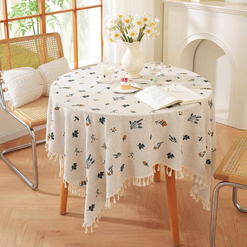 Amerikanskt Linne Naturlig Färg Broderi Broderi Franskad Blomma Kaffebord Bordsduk Matsalsbordduk Ins Dekoration