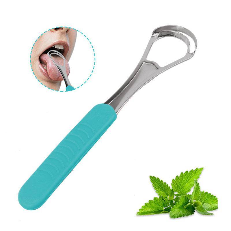 Double Layer Tongue Cleaner Stainless Steel Scraper Reusable Oral Brush with Non Slip Handle Gold Silver Travel Case silver