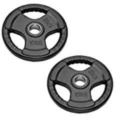 Par olympiska skivor för skivstång och hantlar | Bumper Plates 50 mm hål gummierade viktskivor 2,5 kg till 20 kg (2 skivor 10 kg)