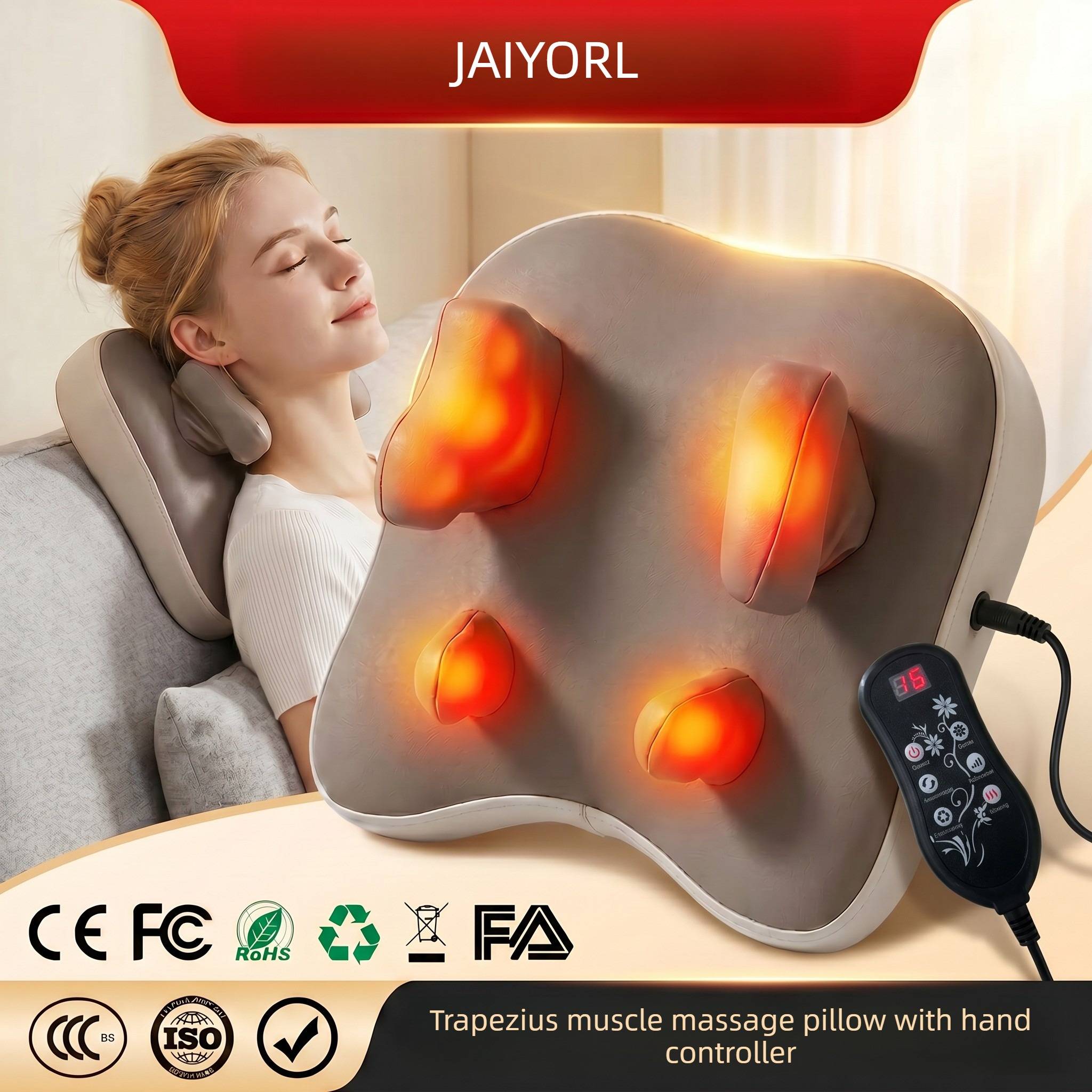 JAIYORL Trapezius Electric Massage Pillow Wireless Car And Home Massager Heating Waist Neck Leg Cervical Shiatsu Kneading