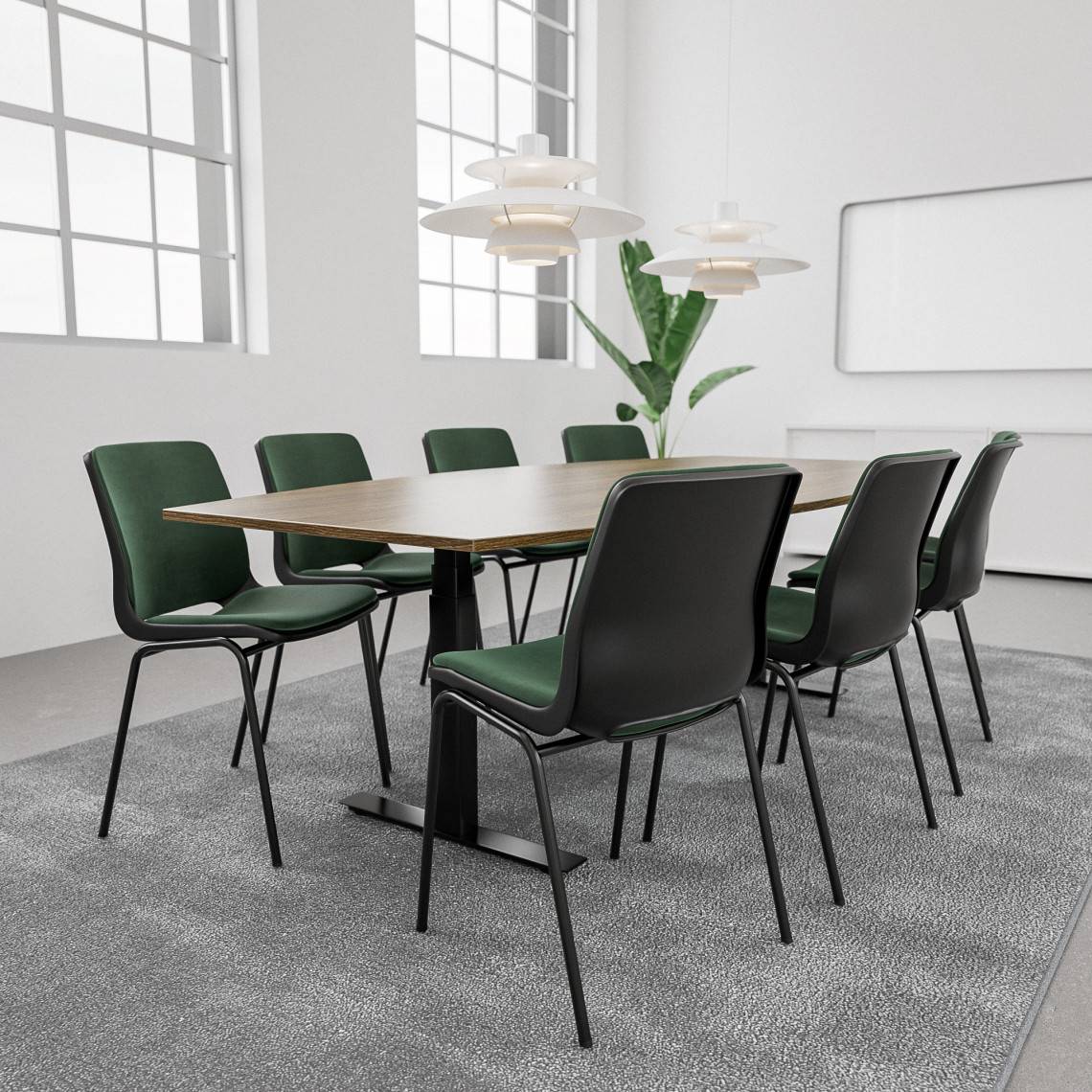 Konferencesæt Agenda + Ana 4340SR, Bordplade Eg, Stol Black / Graphite / Dark Green