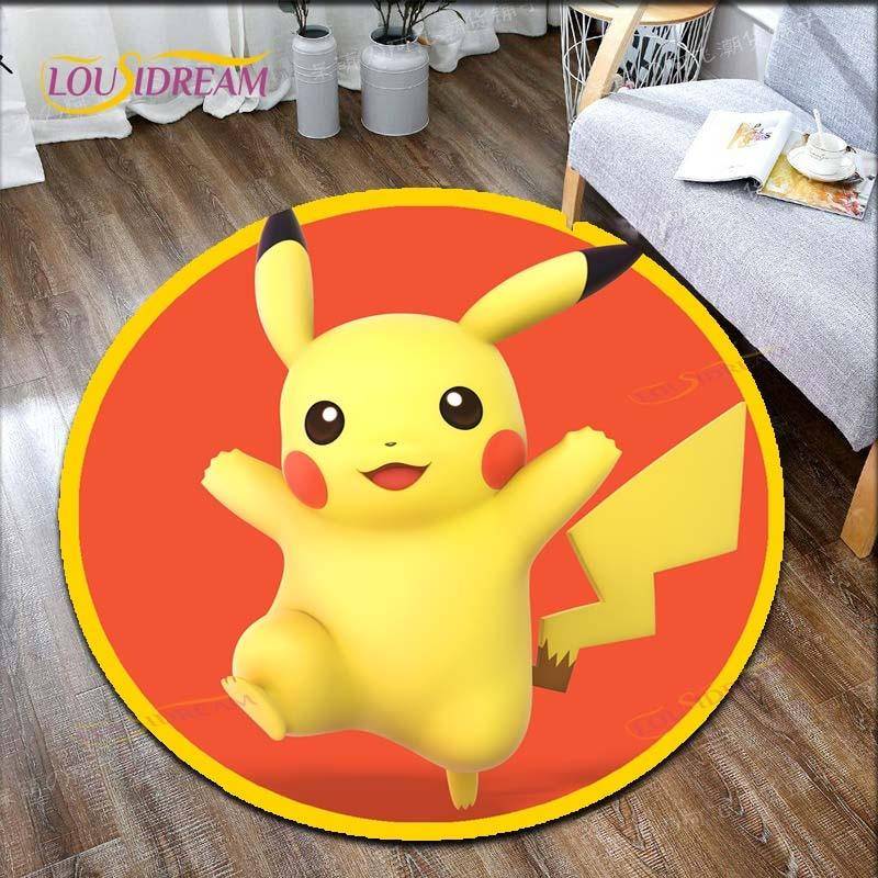 Tecknad Pokemon-tryck Barn Pikachu Mat Områdesmattor Rund Matta för Vardagsrum Golvmatta Flanell Halkfri Matta Rumsdekor