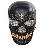 BaronHong Dödskalle halloweenmask med rörlig käke, Halloween-Purge-mask, läskig mask, skelett-zombie-mask (svart-guld, M)