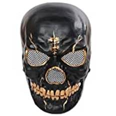BaronHong Dödskallehuvud Halloween-mask med rörlig käke, Halloween Purge-mask skrämmande läskig mask, skelett zombiemask (svart guld, M)