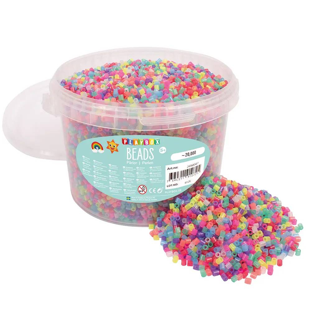 Rörpärlor Playbox Glittermix, burk med lock