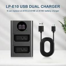 LP-E10 USB dubbelladdare ersätter LC-E10 laddare LP-E10 batteriladdare för Canon EOS Rebel T3, T5, T6, T7, T100, Kiss X50, X70, X80, X90, 1100D, 1200D - Svart USB-typ C