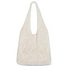 Etercycle Strandväska dam virkad väska för sommaren, axelväska nätstickad väska för resor, shopping och vardag, Beige, 37 cm x 11 cm x 34 cm, Boho