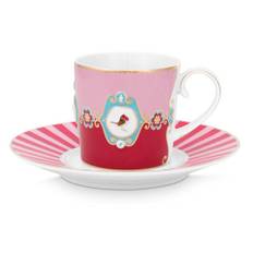 Pip Studio Love Birds Medallion Cup & Saucer - Red & Pink