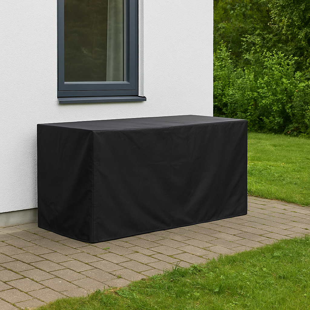 Eksklusivt cover til lang hyndeboks i sort vandtæt uv resistent kraftig polyester L220 x D78 x H83.