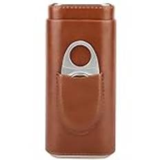 Cigarr Humidor, Premium 3 Finger Läder Cigarrfodral, Läder Cedar Wood Cigarrfodral, Med Cederträ Foder Och Skärare - Bärbar Humidor För 3 Cigarrer(BRUN)